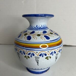 Vintage 1970 Ebora 5” Spanish Talavera Pottery Vase – Hand Painted, Signed